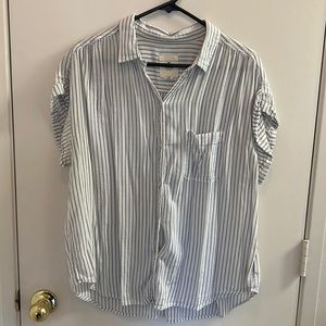 American Eagle Cotton Beachy Blue and White Pin Striped Blouse